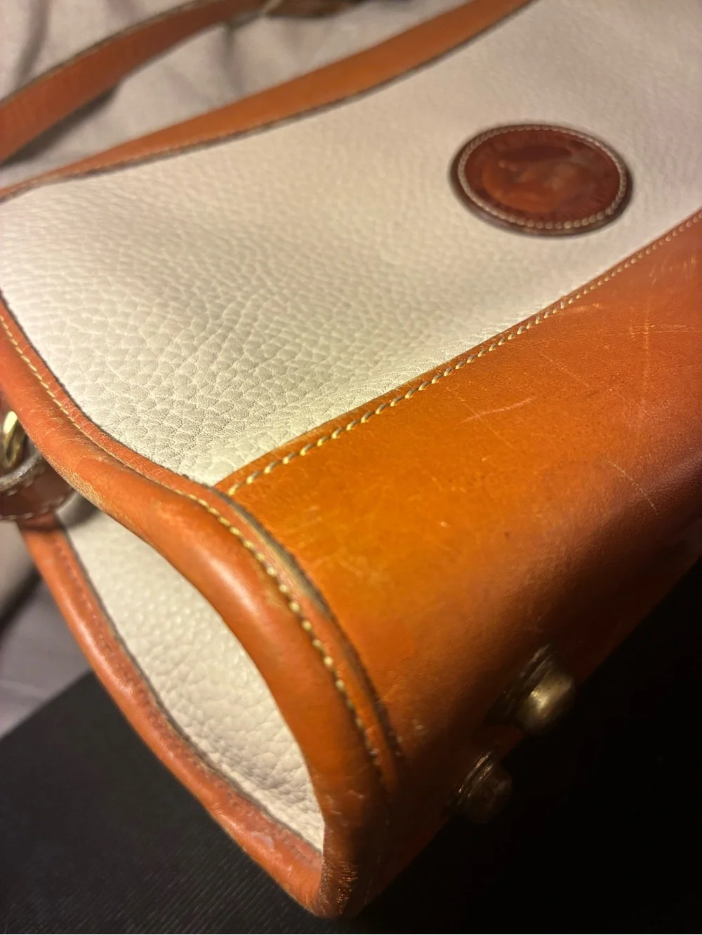 Dooney & Bourke Cream‎ Pebbled Leather Crossbody with Tan Trim